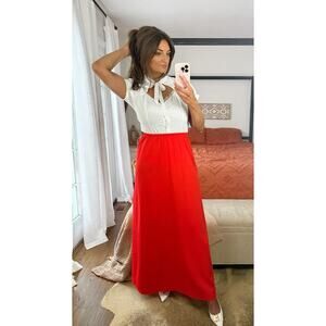 Vintage 1970’s Red Handmade Full Circle Maxi Skirt Large